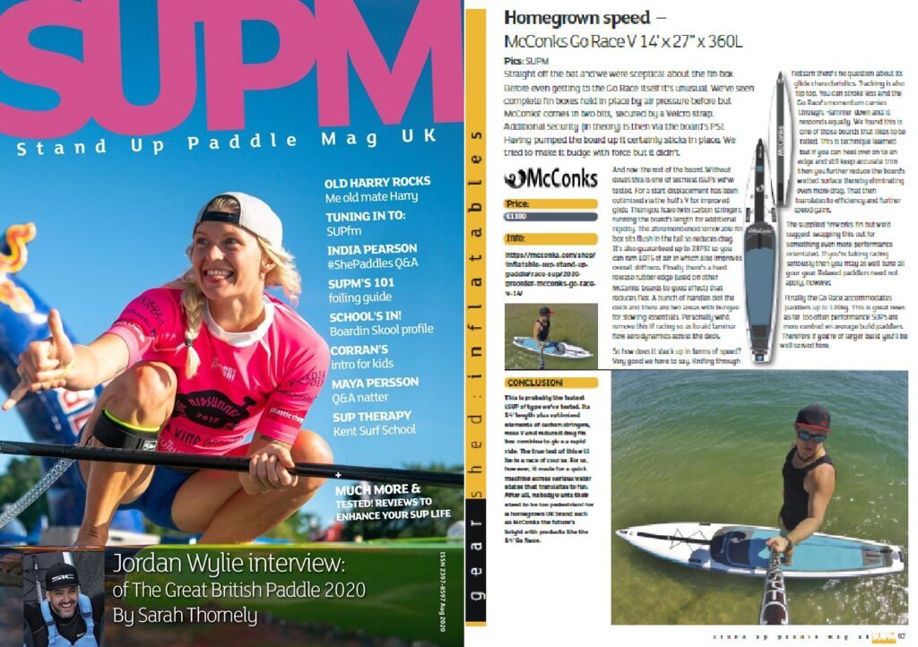 You are currently viewing SUP Mag UK (SUPM) reviews the McConks Go Race V 14′ in their imminent summer issue.