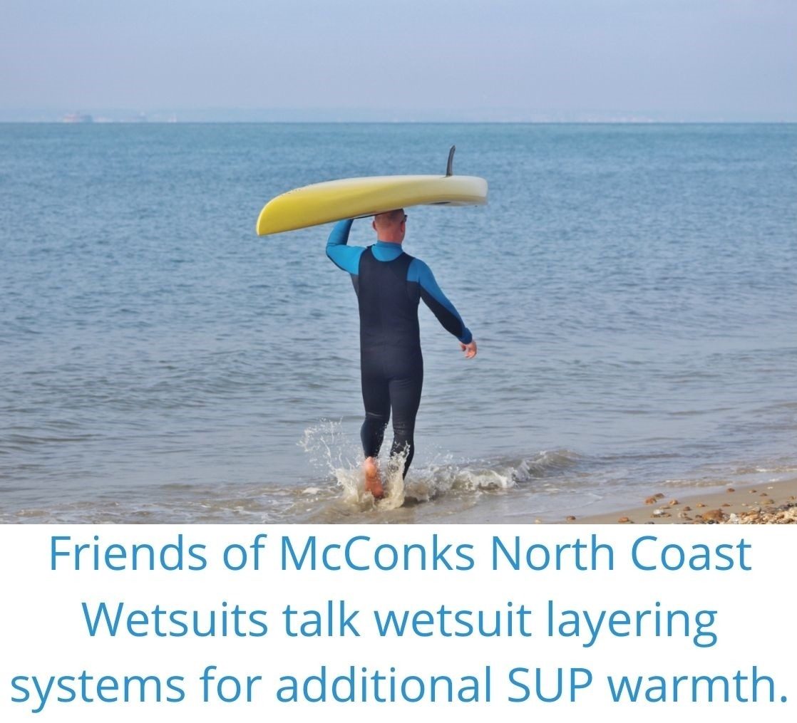 Read more about the article Friends of McConks North Coast Wetsuits talk wetsuit layering systems for additional SUP warmth.