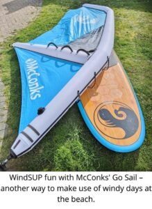 Read more about the article WindSUP fun with McConks’ Go Sail – another way to make use of windy days at the beach.