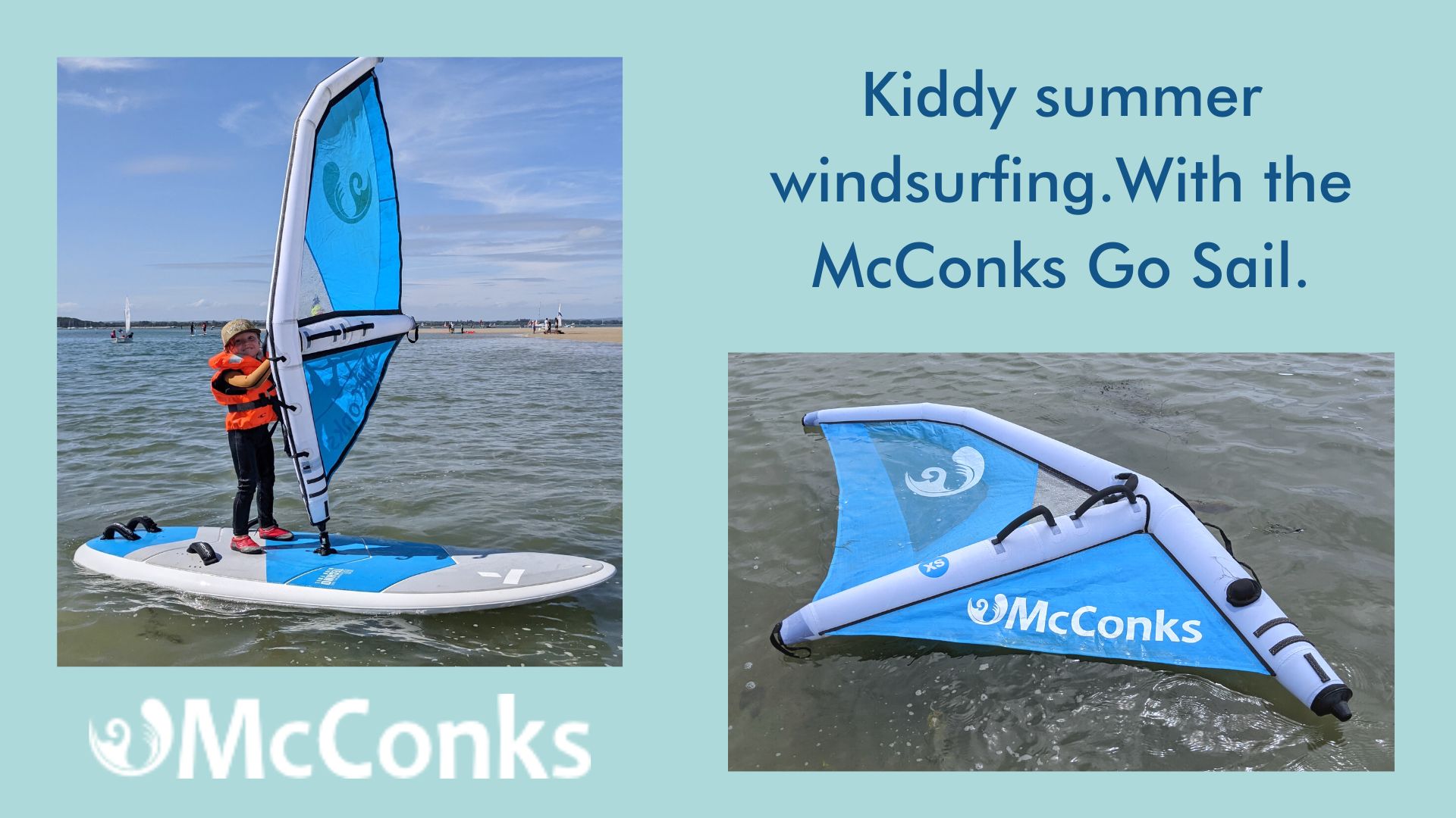 Read more about the article Kiddy summer windsurfing with the McConks Go Sail XS (video).
