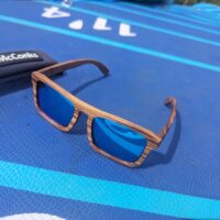 Carsaig wooden polarised sunglasses | brown zebrawood frames | polarised mirror ice blue lenses